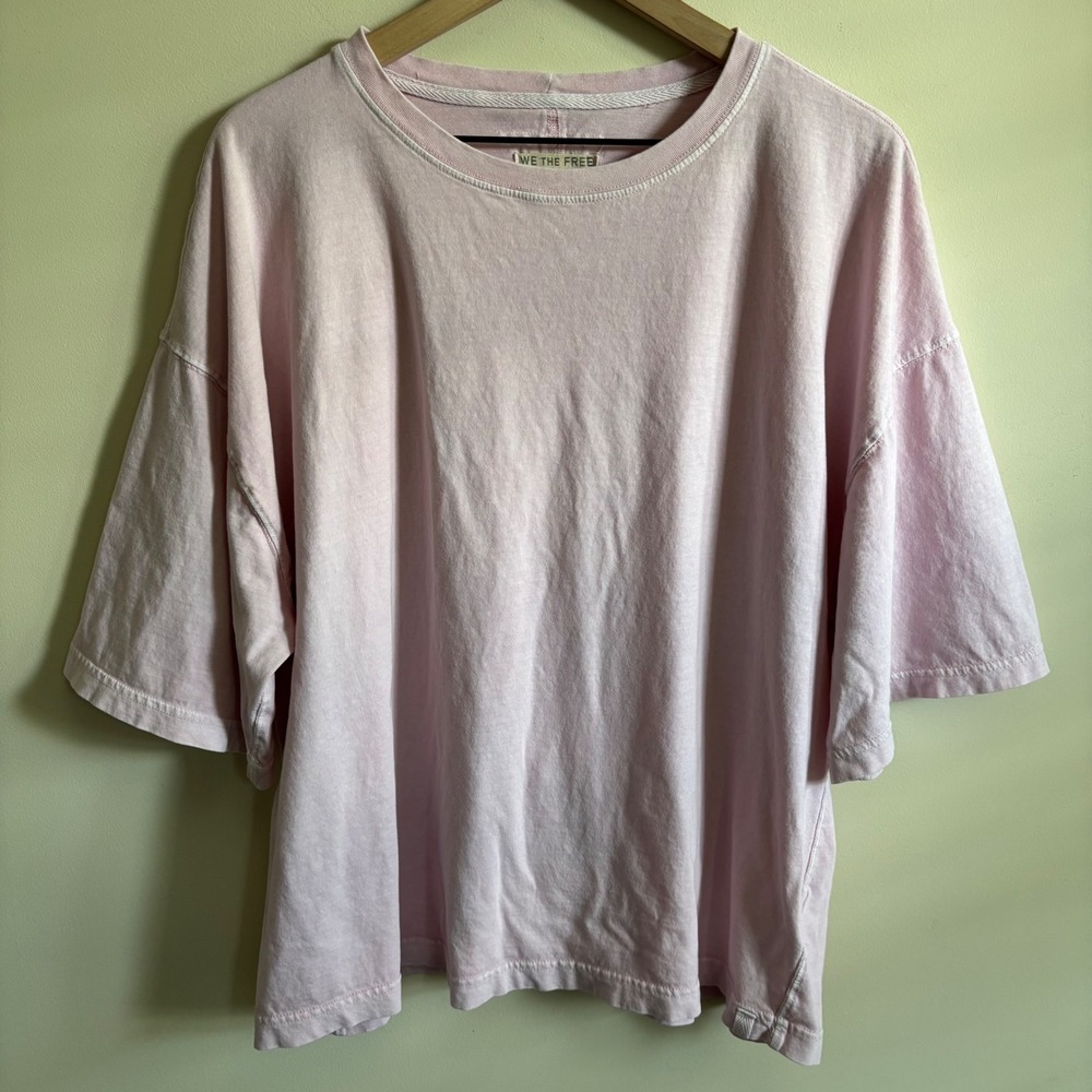 Free People We The Free Pink Oversized Crew Neck T-Shirt L